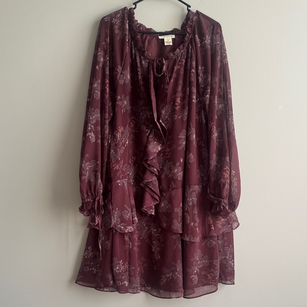 torrid Plum Floral Ruffle Long Sleeve Dress